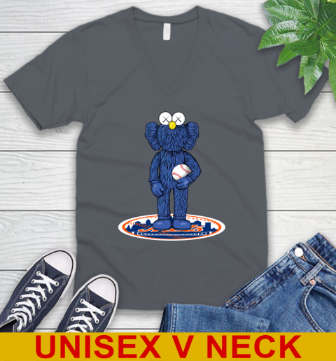 MLB Baseball New York Mets Kaws Bff Blue Figure Shirt V-Neck T-Shirt 5