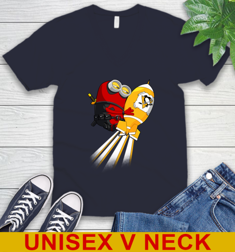 NHL Hockey Pittsburgh Penguins Deadpool Minion Marvel Shirt V-Neck T-Shirt 2