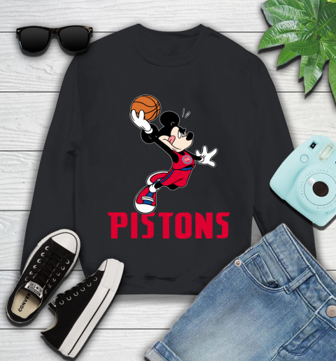 NBA Basketball Detroit Pistons Cheerful Mickey Mouse Shirt Youth Sweatshirt