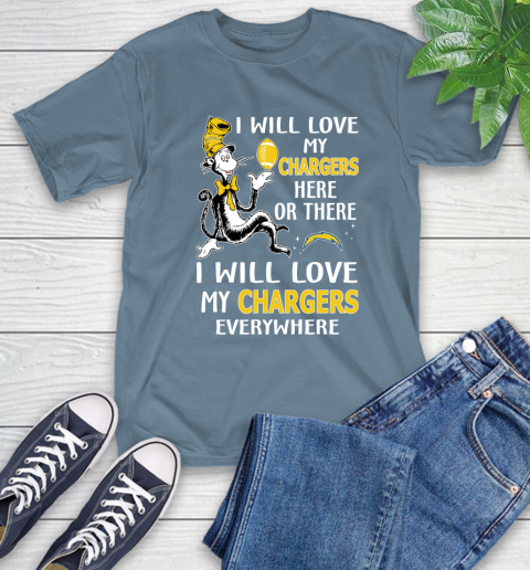NFL Football Los Angeles Chargers I Will Love My Chargers Everywhere Dr Seuss Shirt T-Shirt 9