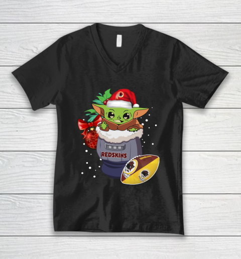 Washington Redskins Christmas Baby Yoda Star Wars Funny Happy NFL V-Neck T-Shirt