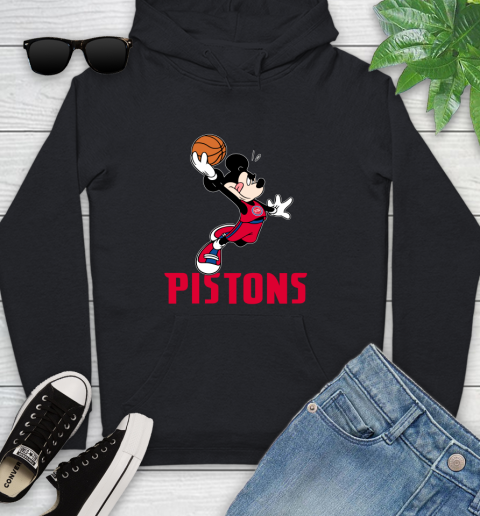 NBA Basketball Detroit Pistons Cheerful Mickey Mouse Shirt Youth Hoodie