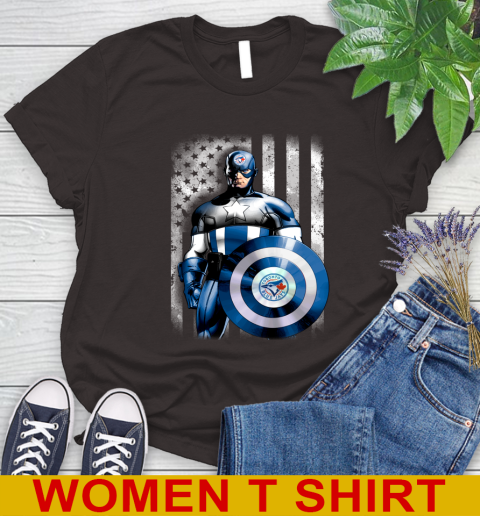 Toronto Blue Jays MLB Baseball Captain America Marvel Avengers American Flag Shirt Women's T-Shirt 9
