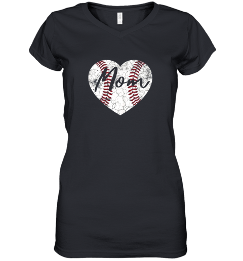 Baseball Softball Heart Mom Shirt Mother's Day Gift Women's V-Neck T-Shirt