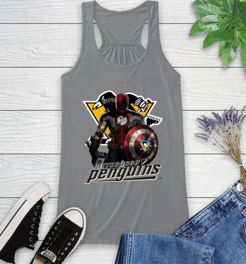 NHL Captain America Thor Spider Man Hawkeye Avengers Endgame Hockey Pittsburgh Penguins Racerback Tank 5