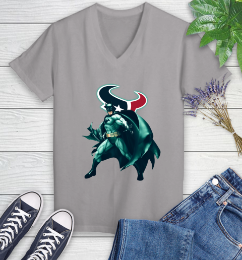 NFL Batman Football Sports Houston Texans Women's V-Neck T-Shirt 4