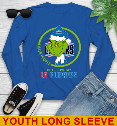 LA Clippers NBA Christmas Grinch I Hate People But I Love My Favorite Basketball Team Youth Long Sleeve 10