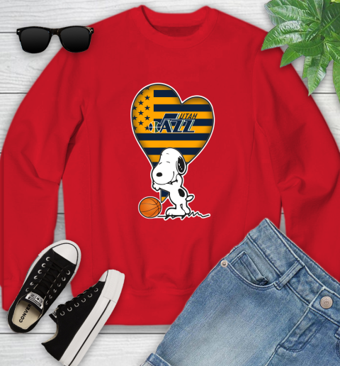 Utah Jazz NBA Basketball The Peanuts Movie Adorable Snoopy Youth Sweatshirt 9