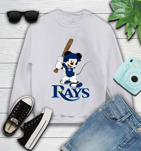 MLB Baseball Tampa Bay Rays Cheerful Mickey Mouse Shirt Youth Sweatshirt 4