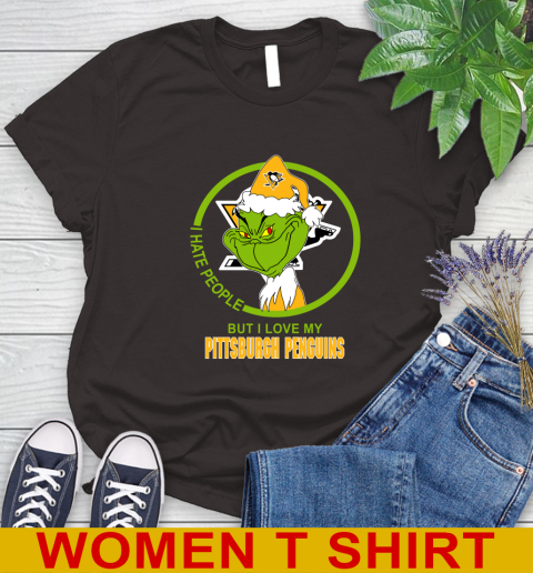 Pittsburgh Penguins NHL Christmas Grinch I Hate People But I Love My Favorite Hockey Team Women's T-Shirt 8