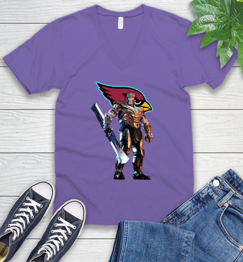 NFL Thanos Gauntlet Avengers Endgame Football Arizona Cardinals V-Neck T-Shirt 10