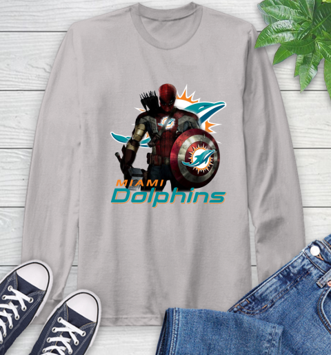 NFL Captain America Thor Spider Man Hawkeye Avengers Endgame Football Miami Dolphins Long Sleeve T-Shirt 12