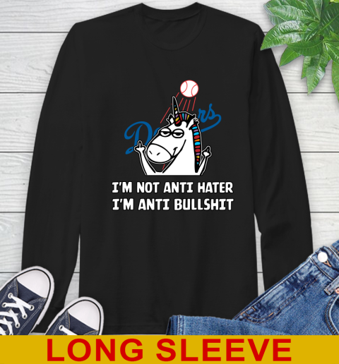 Los Angeles Dodgers MLB Baseball Unicorn I'm Not Anti Hater I'm Anti Bullshit Long Sleeve T-Shirt 2