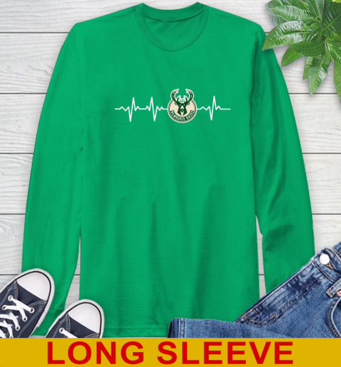 Milwaukee Bucks NBA Basketball Heart Beat Shirt Long Sleeve T-Shirt - Image 9