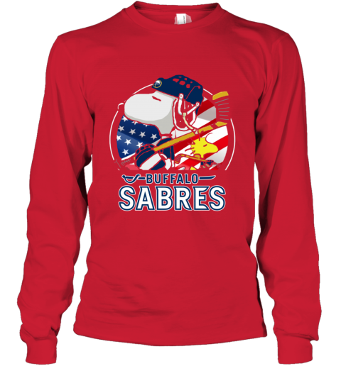 kudn buffalo sabres ice hockey snoopy and woodstock nhl youth long sleeve 50 front red