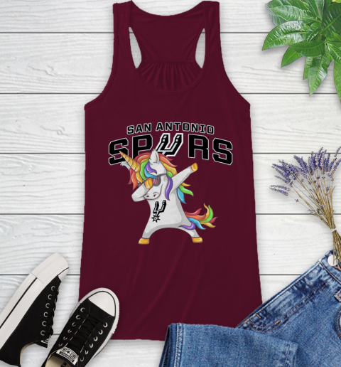 San Antonio Spurs NBA Basketball Funny Unicorn Dabbing Sports Racerback Tank 3