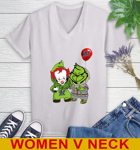 Baby Pennywise Grinch Christmas MLB Baseball Milwaukee Brewers Women's V-Neck T-Shirt