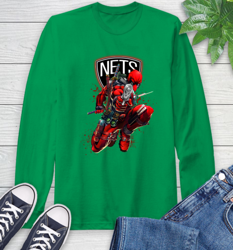 NBA Deadpool Marvel Comics Sports Basketball Brooklyn Nets Long Sleeve T-Shirt 7