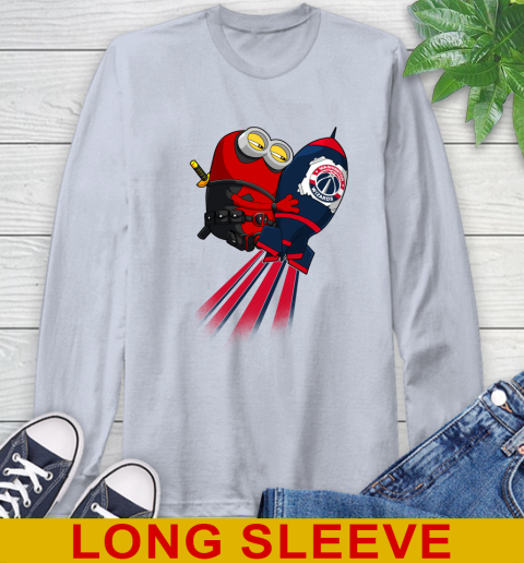 NBA Basketball Washington Wizards Deadpool Minion Marvel Shirt Long Sleeve T-Shirt - Image 7