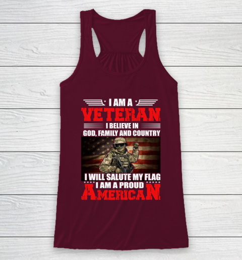Veteran Shirt Im a Veteran I Believe In God Family And Country Anerican Flag Racerback Tank 10
