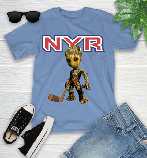 New York Rangers NHL Hockey Groot Marvel Guardians Of The Galaxy Youth T-Shirt 11
