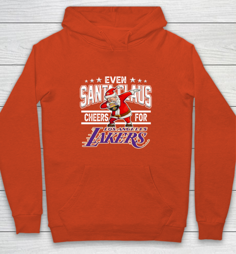 Los Angeles Lakers Even Santa Claus Cheers For Christmas NBA Youth Hoodie 3