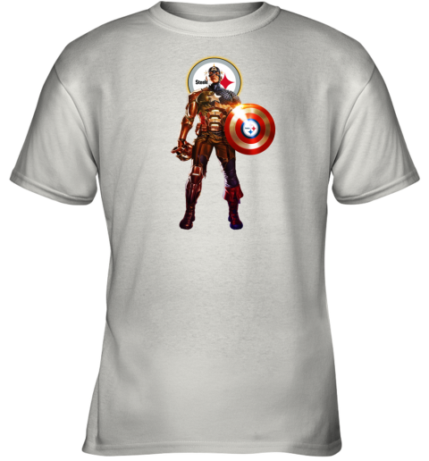 NFL Captain America Pittsburgh Steelers Youth T-Shirt ff8n nfl captain america pittsburgh steelers youth t shirt 26 front white
