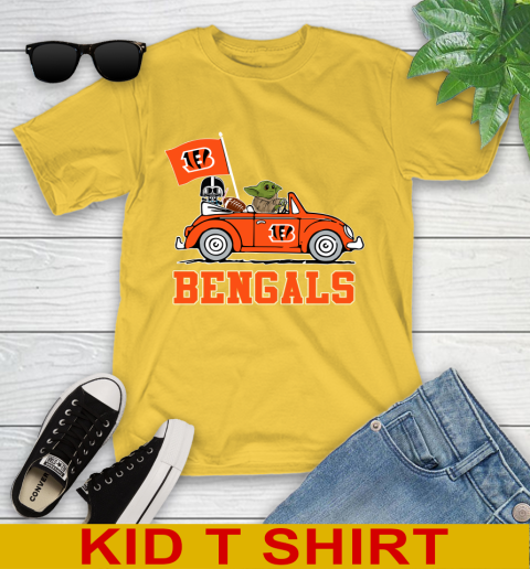 NFL Football Cincinnati Bengals Darth Vader Baby Yoda Driving Star Wars Shirt Youth T-Shirt 8