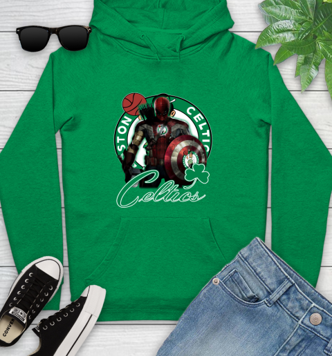 Boston Celtics NBA Basketball Captain America Thor Spider Man Hawkeye Avengers Youth Hoodie 7