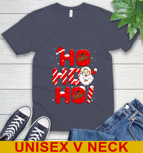 Baltimore Orioles MLB Baseball Ho Ho Ho Santa Claus Merry Christmas Shirt V-Neck T-Shirt 7