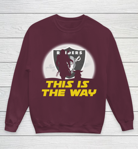 Oakland Raiders NFL Football Star Wars Yoda And Mandalorian This Is The Way Youth Sweatshirt 4