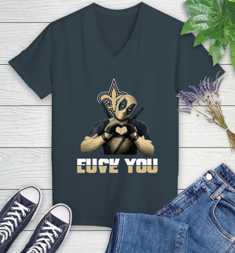NHL New Orleans Saints Deadpool Love You Fuck You Football Sports Women's V-Neck T-Shirt 8