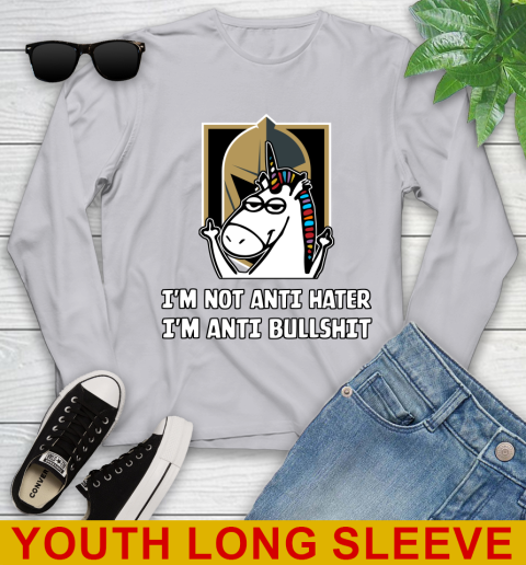 Vegas Golden Knights NHL Hockey Unicorn I'm Not Anti Hater I'm Anti Bullshit Youth Long Sleeve 6