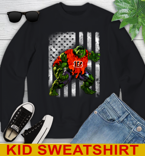 Cincinnati Bengals Hulk Marvel Avengers NFL Football American Flag Youth Sweatshirt