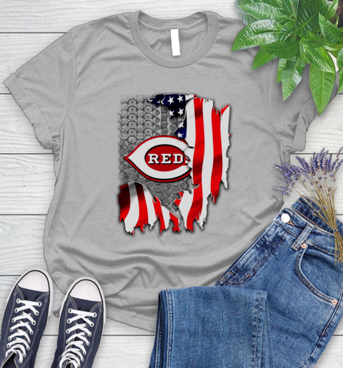 Cincinnati Reds MLB Baseball American Flag Women's T-Shirt 5