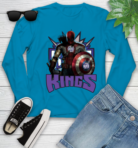 Sacramento Kings NBA Basketball Captain America Thor Spider Man Hawkeye Avengers Youth Long Sleeve 7