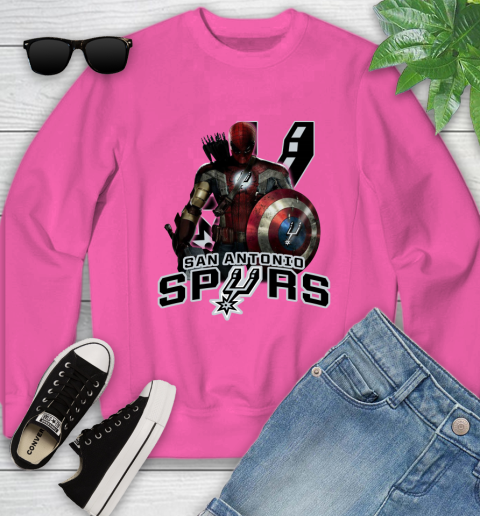 San Antonio Spurs NBA Basketball Captain America Thor Spider Man Hawkeye Avengers Youth Sweatshirt 7