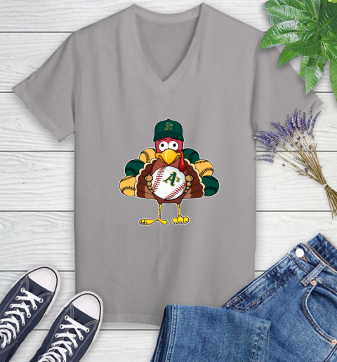 Oakland Athletics Turkey thanksgiving Women's V-Neck T-Shirt 4