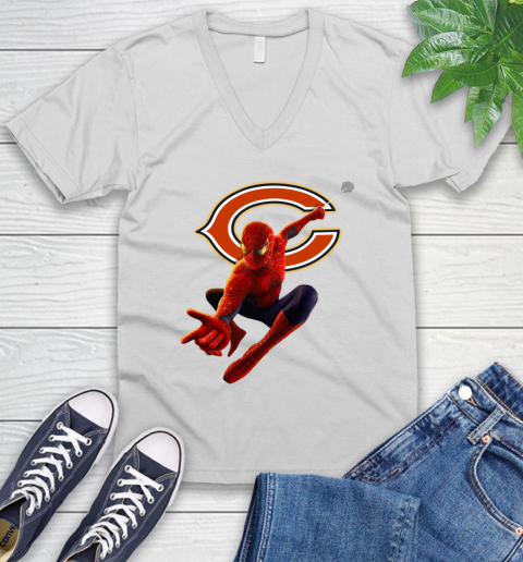 NFL Spider Man Avengers Endgame Football Chicago Bears V-Neck T-Shirt