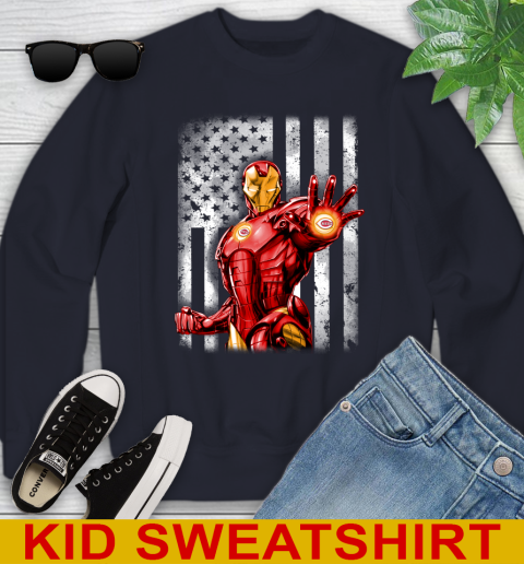 Cincinnati Reds MLB Baseball Iron Man Avengers American Flag Shirt Youth Sweatshirt 2