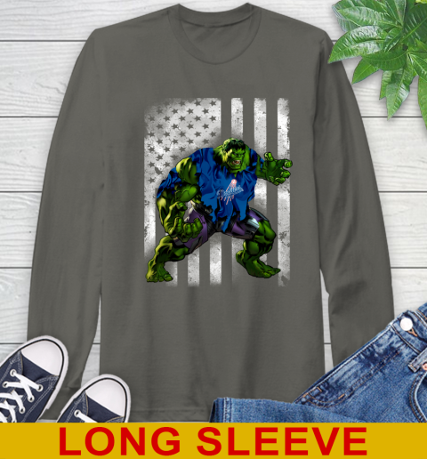 Los Angeles Dodgers Hulk Marvel Avengers MLB Baseball American Flag Long Sleeve T-Shirt 10