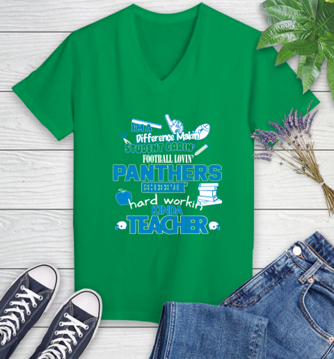 Carolina Panthers NFL I'm A Difference Making Student Caring Football Loving Kinda Teacher Women's V-Neck T-Shirt 5