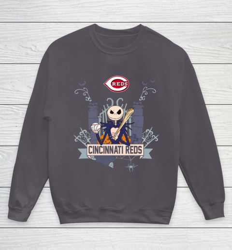 MLB Cincinnati Reds Baseball Jack Skellington Halloween Youth Sweatshirt 6 MLB Cincinnati Reds Baseball Jack Skellington Halloween Youth Sweatshirt - Image 6