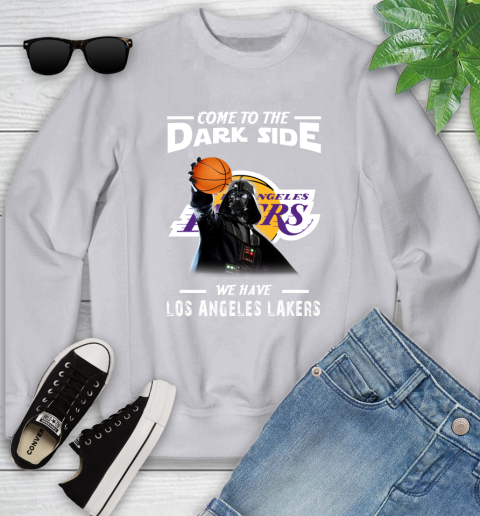 NBA Come To The Dark Side We Have Los Angeles Lakers Star Wars Darth Vader Basketball Youth Sweatshirt 3