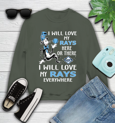MLB Baseball Tampa Bay Rays I Will Love My Rays Everywhere Dr Seuss Shirt Youth Sweatshirt 7