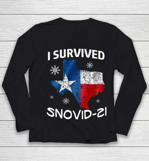 Snowstorm Texas 2021 I Survived Snovid 21 Snow Ice Outage Youth Long Sleeve