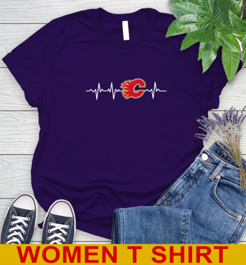 Calgary Flames NHL Hockey Heart Beat Shirt Women's T-Shirt 4