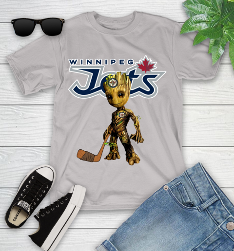 Winnipeg Jets NHL Hockey Groot Marvel Guardians Of The Galaxy Youth T-Shirt 12