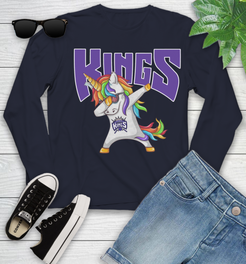 Sacramento Kings NBA Basketball Funny Unicorn Dabbing Sports Youth Long Sleeve 3