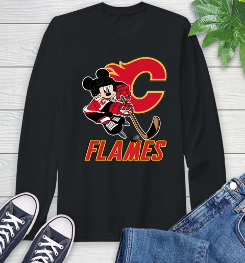 NHL Calgary Flames Mickey Mouse Disney Hockey T Shirt Long Sleeve T-Shirt 2